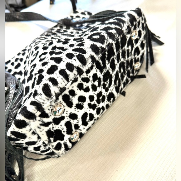 Raviani Black and White Leopard Print Bag with Black Fringe Tassels - Picture 6 of 9